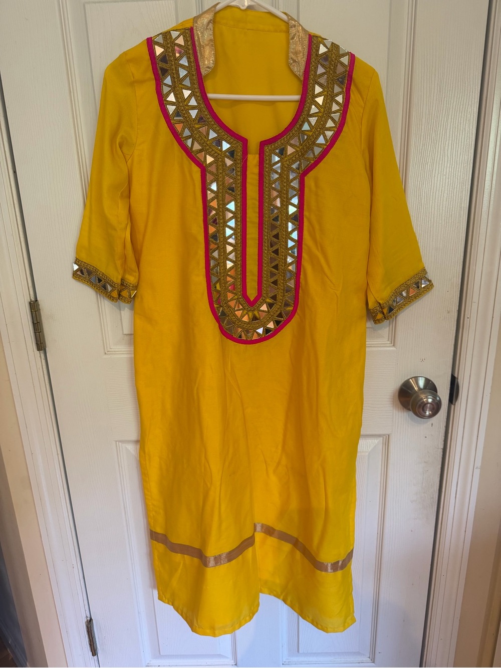 Women’s Yellow kurti  with Mirror Detailing